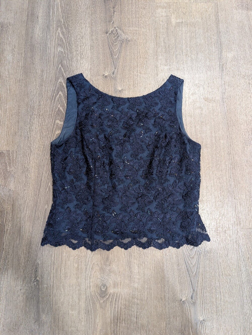 JS Collections Blue Lace Beaded Lined Scoop Neck Zip Back Tank Top Womens 12